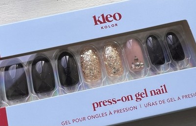 New Kleo Kolor Press-On Gel Nails 30-Pack~Dazzling After Dark Long Round Shape