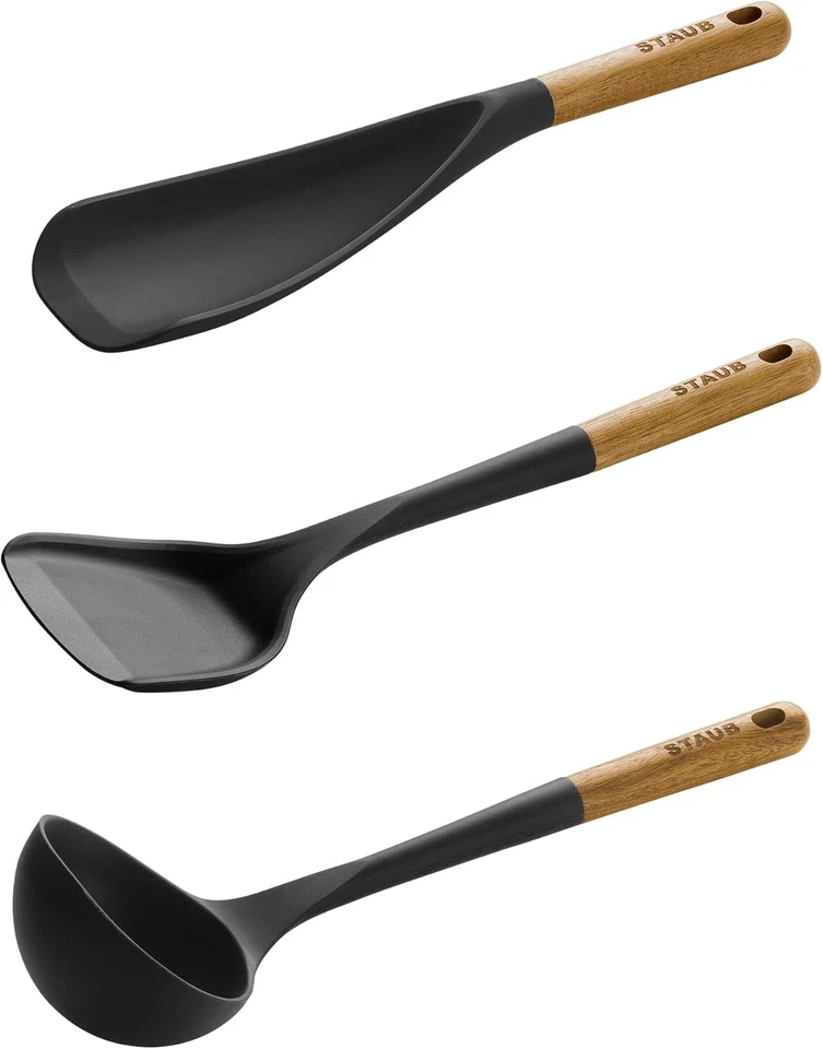 Silicone with Wood Handle Cooking Utensil Set, Matte Black, 3-Pc - Image 4 of 4