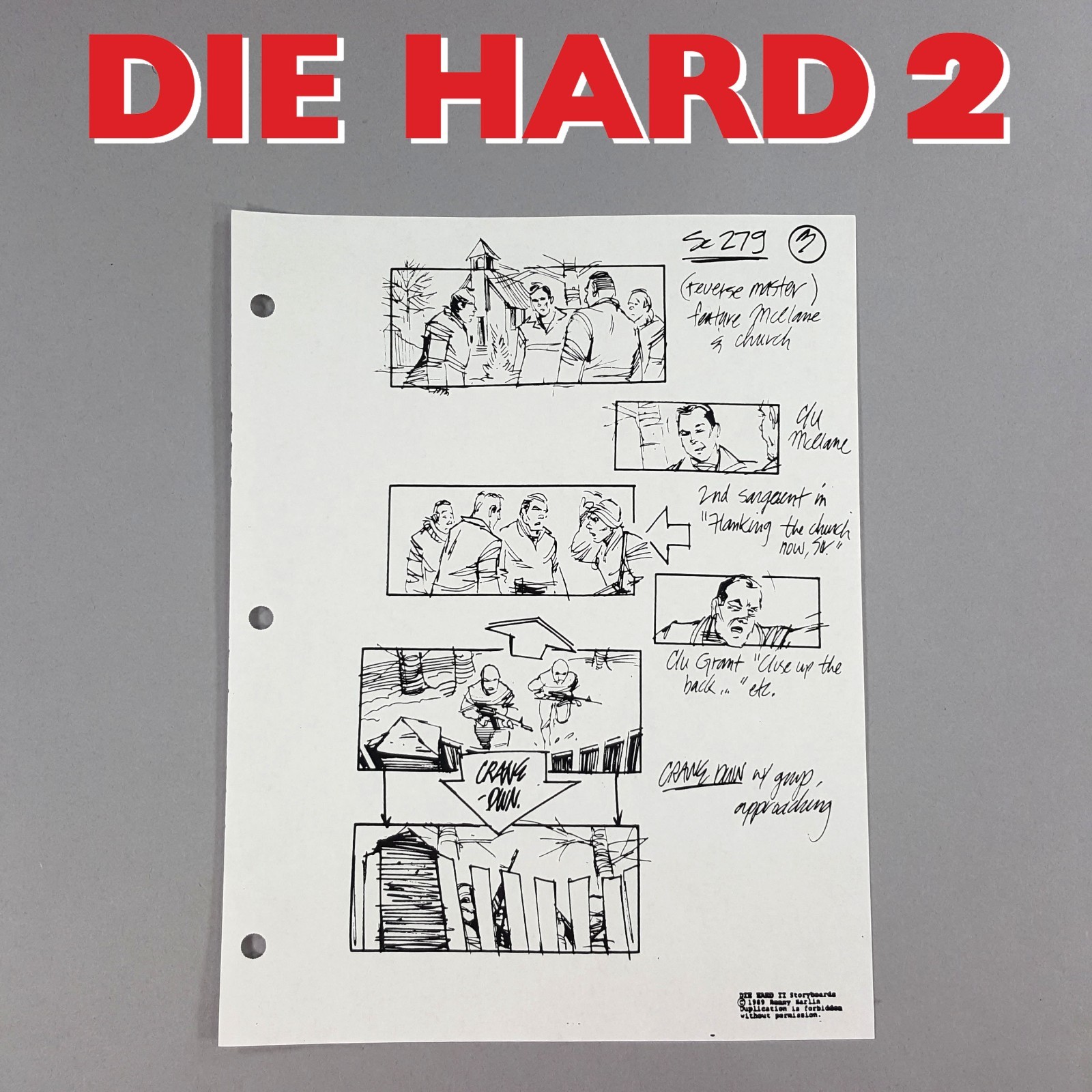 Die Hard 2 - Production Used Storyboard, Bruce Willis at Church Movie Prop 279-3