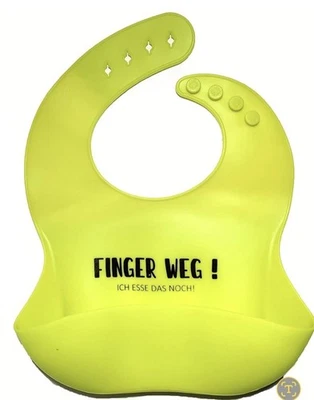 Silikonlätzchen Latz BPA-Frei mit Auffangschale + Löffel Neongrün cooler Spruch - Bild 1 von 4