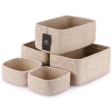 5-Pack Small Woven Rope Storage Baskets, 2 Sizes Organizer Bins Natural