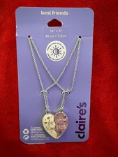 Claire  s Best Friends Purple Glitter Color-Changing Split Heart Necklaces new