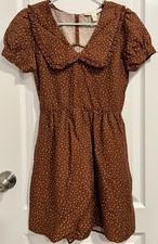 Monteau Women's Polka Dot Dress XS Fall Autumn Brown White A-line NWT