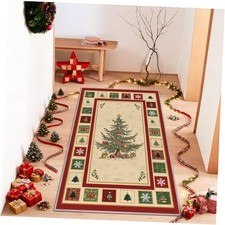 Beige Xmas Tree Merry Christmas Runner Rug, Winter Home Decor Low-Profile Non