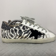 Golden Goose Superstar Leopard Animal Print Sneakers Glitter Heel Size 37 Luxury