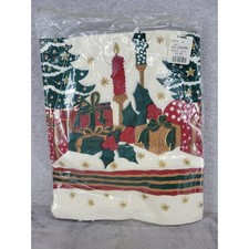 Holiday Ribbons Christmas Tablecloth 60x84 Rectangular Cotton Trees Candles