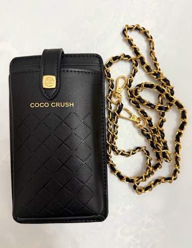 CHANEL Coco Crush Black/Gold Quilted Logo Crossbody Phone Case w/ Strap