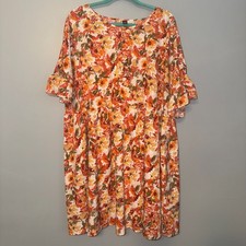 Shein Curve Dress Orange Fall Floral Short Ruffle Sleeve Peasant Boho Sleeve 4XL