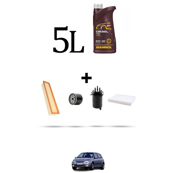 Hoffcar Set Service 4 Filter Und 5L ÖL FüR Renault Clio II 1.5 DCI 48Kw Von-image