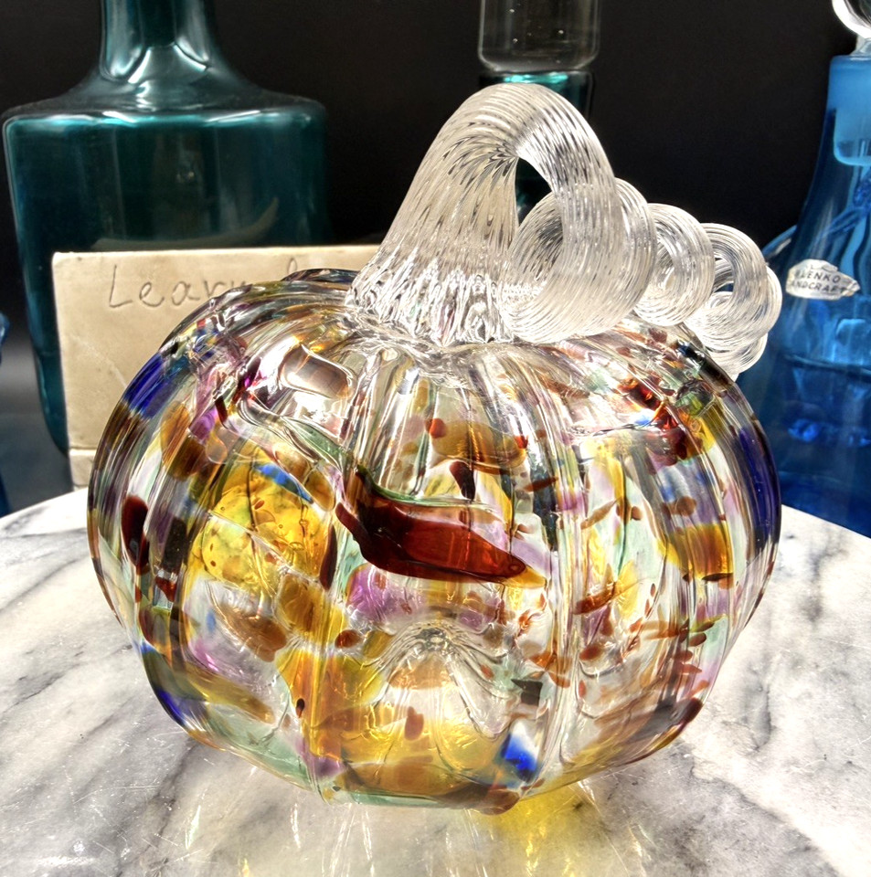 Hand Blown Studio Crafted Tuti Fruti  Small Pumpkin Signed