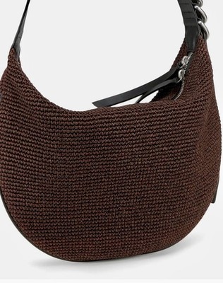 Rag & Bone Large Mahogany Mercer Raffia Leather Hobo Bag $428 NWT
