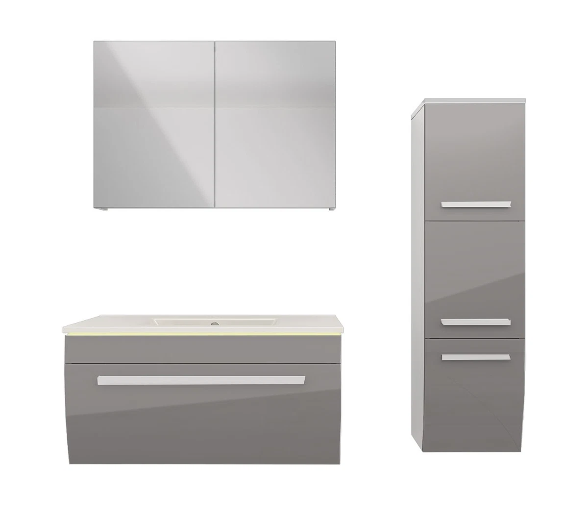 Badmöbel Set Gently 3 V2-R Weiß/Grau Badezimmermöbel Badspiegel Waschtisch 80 cm