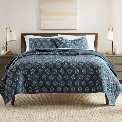 Sonoma Goods For Life  Block Print Floral Full/Queen Quilt Set