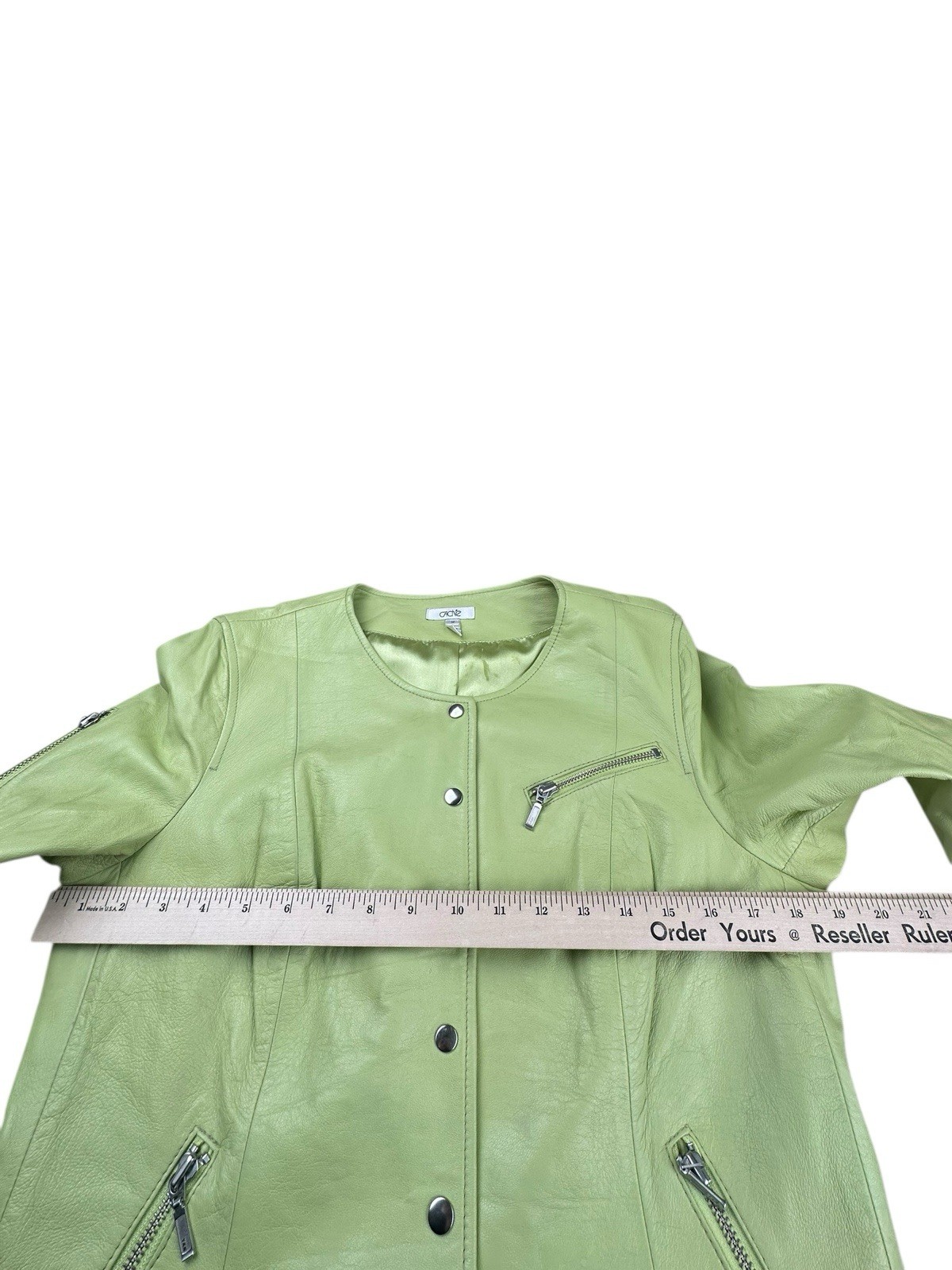 Cache Green Leather Jacket Snap Front Zip Pockets… - image 3