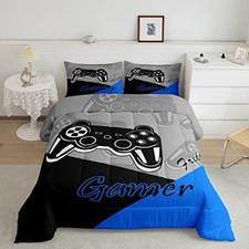 Gaming Comforter for Boys Teen Video Game Bedding Set for Kids Gamer Full Blue