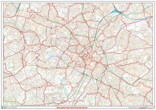 Birmingham City Centre Postcode Sectors, Map of Birmingham Postcodes - Picture 1 of 5