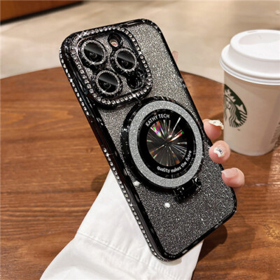 Glitzer Strass Klar TPU Hülle Magnet Ständer für iPhone 16 15 14 13 12 11