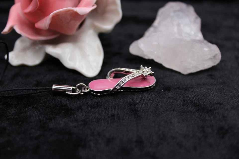 Cell Phone Charm kleiner rosa Hausschuh mit Strasssteinen mit einer Schleife - Bild 3 von 4