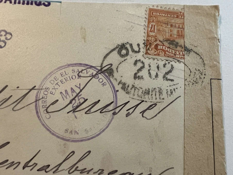 1918 EL SALVADOR BANK EXTERIOR COVER TO ZURICH SWITZERLAND MANY UNIQUE CANCELS - Image 2 of 4