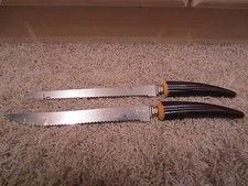 2 FORGECRAFT STAINLESS VINTAGE ANTIQUE CARVED HANDLE KNIVES - 8" BLADES