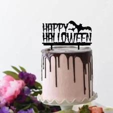Acrylic Black Happy Halloween Bats Cake Topper