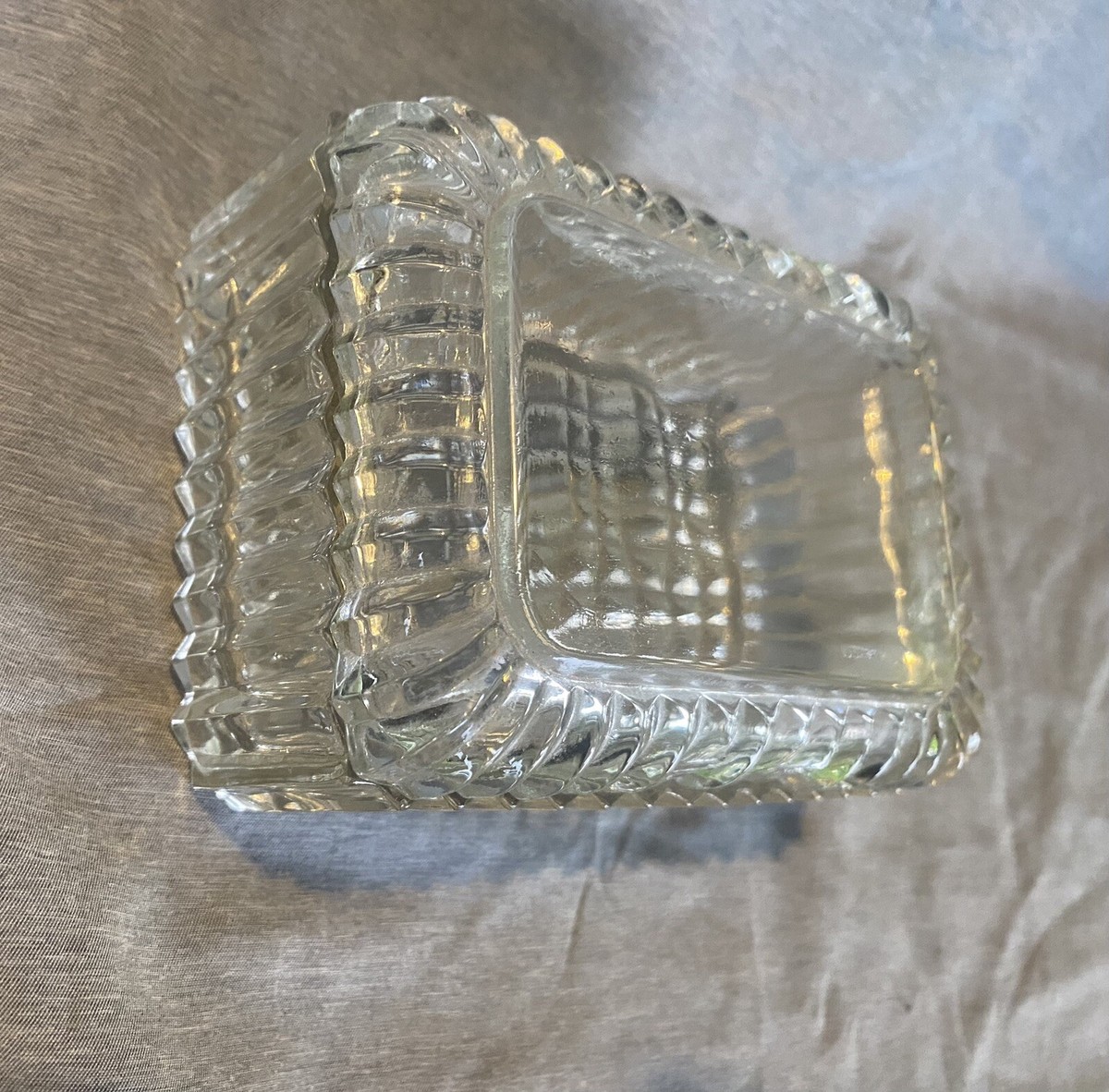 Depression Glass Trinket Box 1940s Cigarette Box Holder Clear Ribbed Art  w/Lid