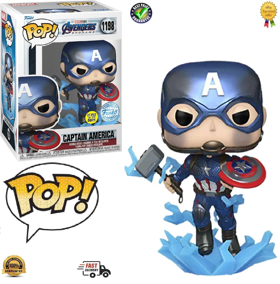 Funko POP! Marvel: Avengers Endgame Captain America #1198 GITD Special  Edition