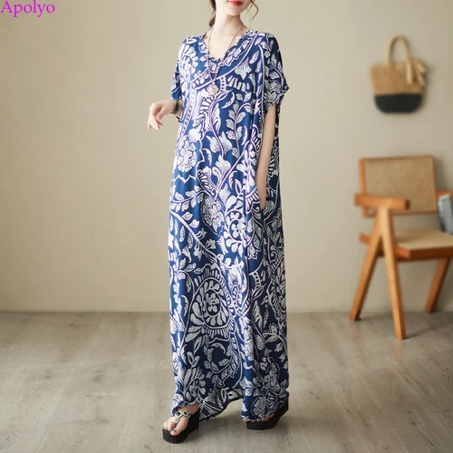 Retro Women Boho Maxi Long Shirt Sundress Summer Casual Cotton Plus Dress Kaftan - Picture 3 of 18
