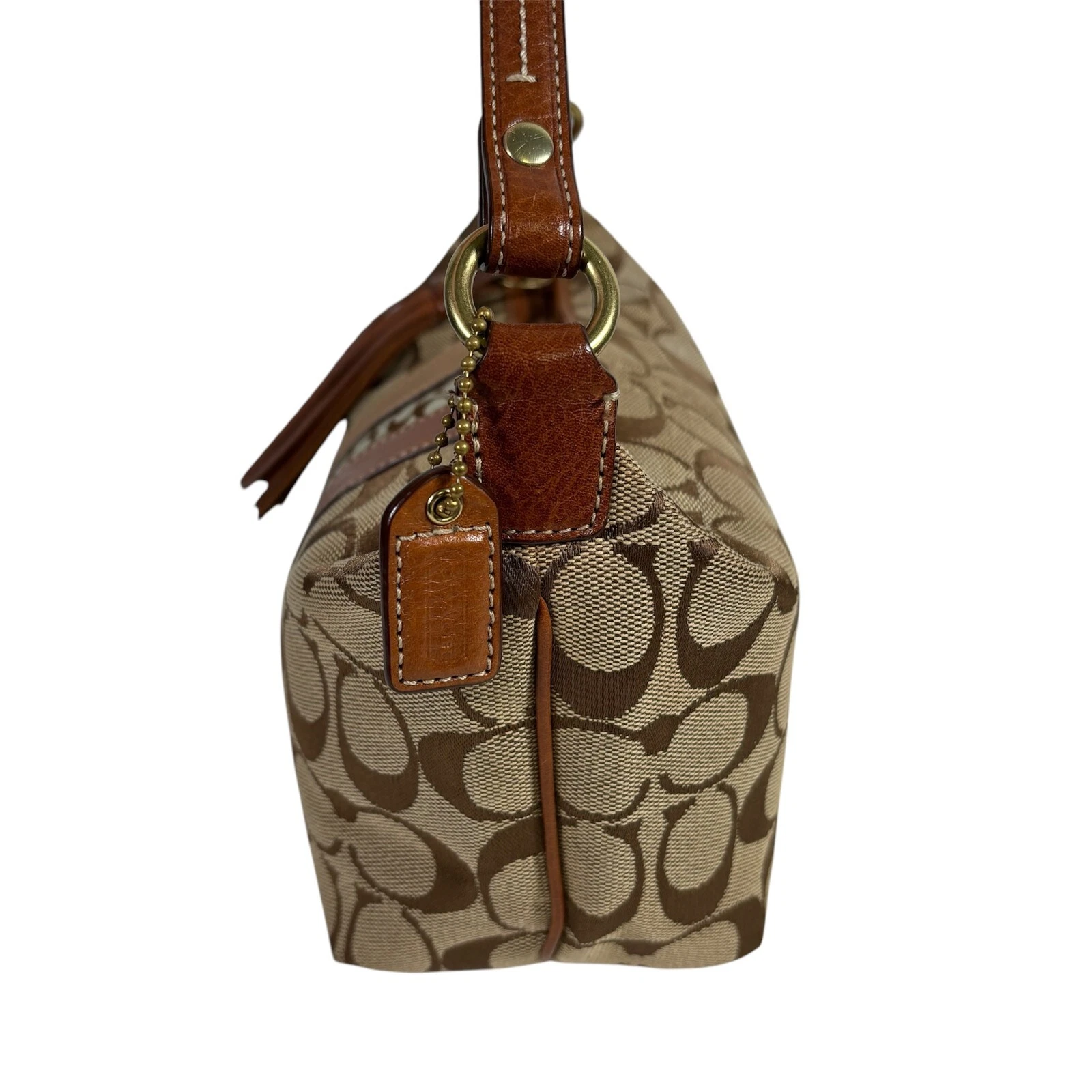 Borsa hobo vintage Coach autentica firma C marrone a righe con nappa e chiusura zip