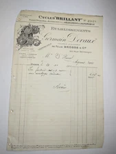 Facture 35818 Cycles Velocipede Automobiles BRILLANT DEVAUX  Béranger Paris 1910