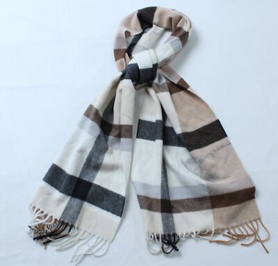 M&S Collection Women's Woven Checked Tassel Scarf CF6 Cream Mix One Size