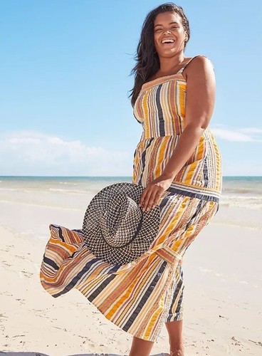 LOFT Striped Tiered Maxi Dress Sleeveless Square Neck Size 12 Yellow NWT - Picture 1 of 9