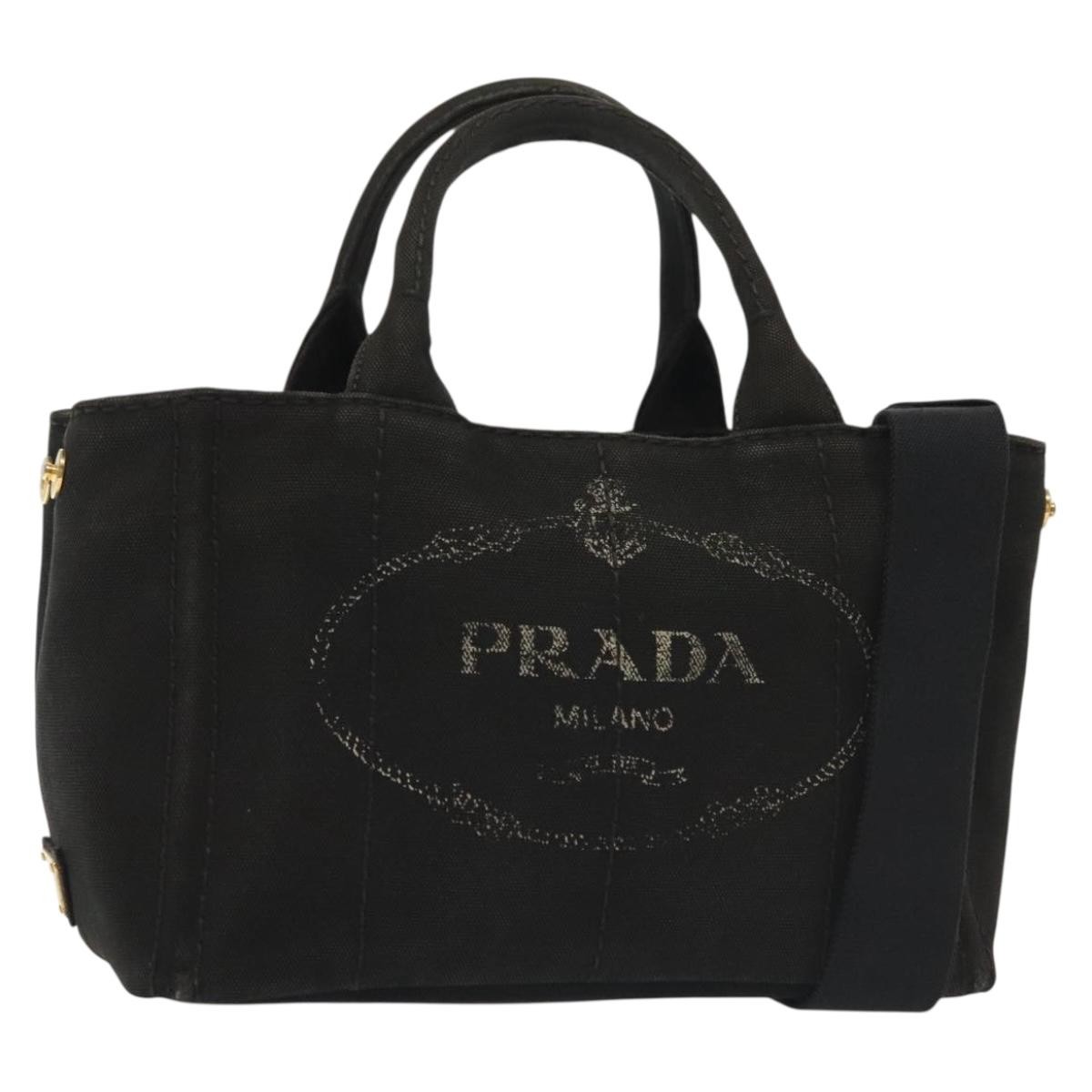 PRADA Canapa PM Hand Bag Canvas 2way Black Gold Auth gh658 | eBay