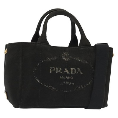 PRADA Canapa PM Hand Bag Canvas 2way Black Gold Auth gh658 | eBay