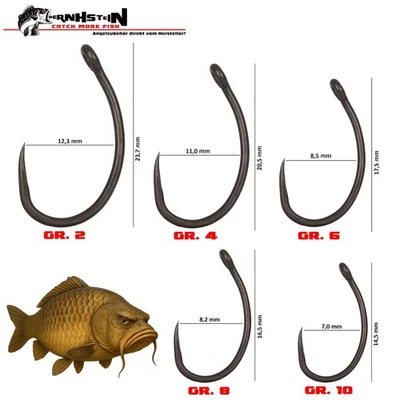 BERNHSTEIN Qualitäts SCHONHAKEN Karpfenhaken Öhrhaken Boiliehaken Teflon Wide Curve Shank