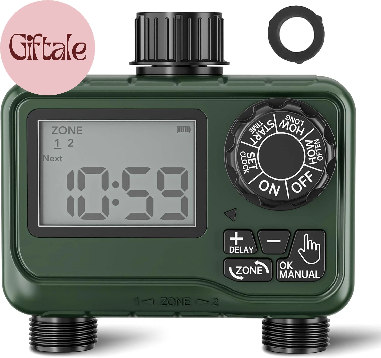 Sprinkler Timer Outdoor - 2 Zone Programmable Water Timer with Rain Delay, Autom