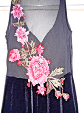 Dramatic Black Velvet Gown with Floral Mesh Back  Flair Hemline 3-4