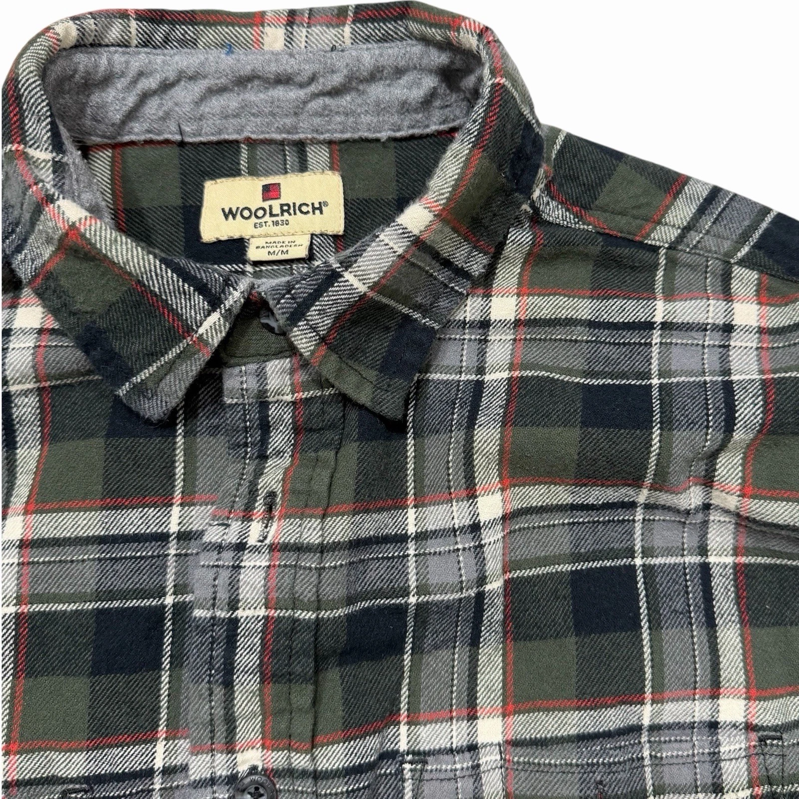 Woolrich Plaid Flannel Shirt Mens Medium Green Gray Outdoor Button Up