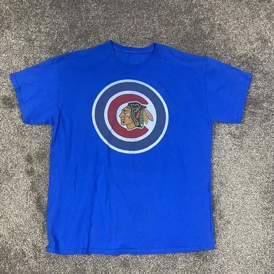 Vintage Hockey Fan Tee; Chicago Team Graphic Shirt; Blue Short Sleeve Top