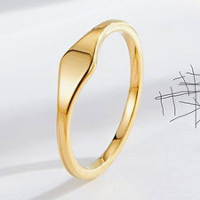 6377 7620 Gold Plated Minimalist Band Ring Size C, Gold Colour, No Stone