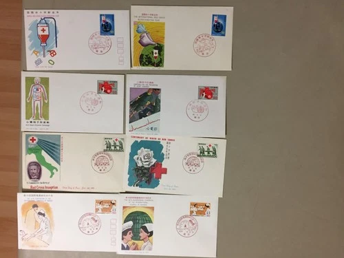 Eight RED CROSS,MEDICAL Japan fdc.Each two same st,diff picture.