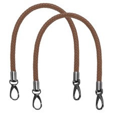 2Pcs 55cm 21.7" Braided Purse Strap PU Leather Coffee Black Buckle 