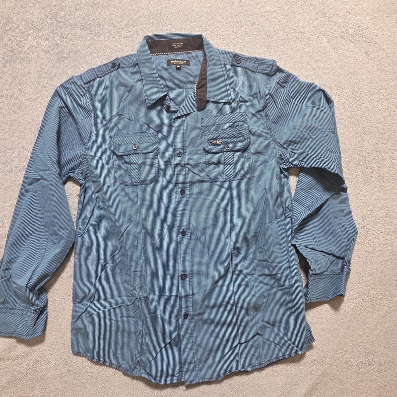 Eighty Eight Platinum Button-Up Shirt Mens 2XL Blue Striped Collared Long Sleeve
