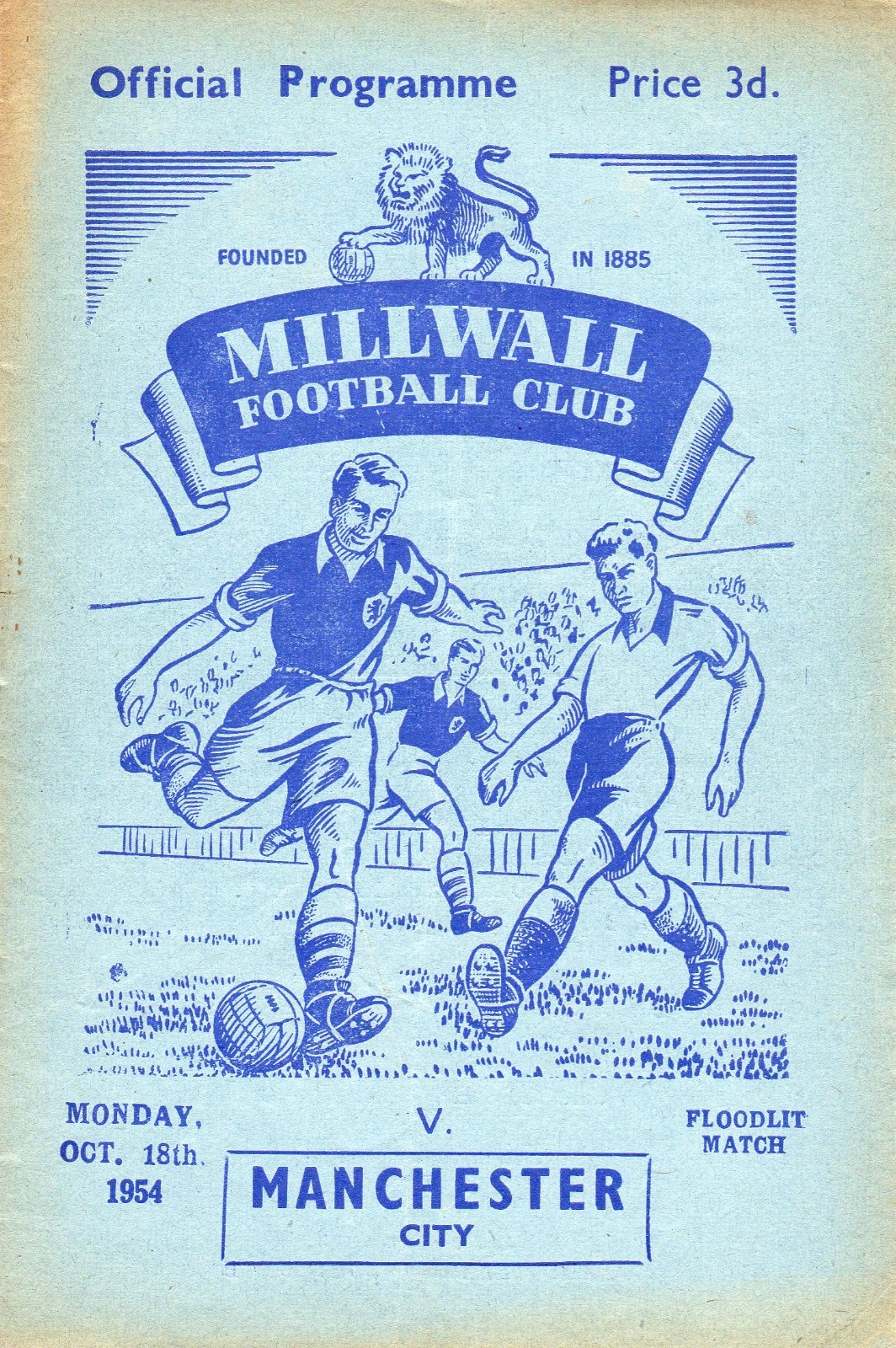 Millwall v Manchester City (Floodlit Match)  October 18th 1954 for sale on Ebay
