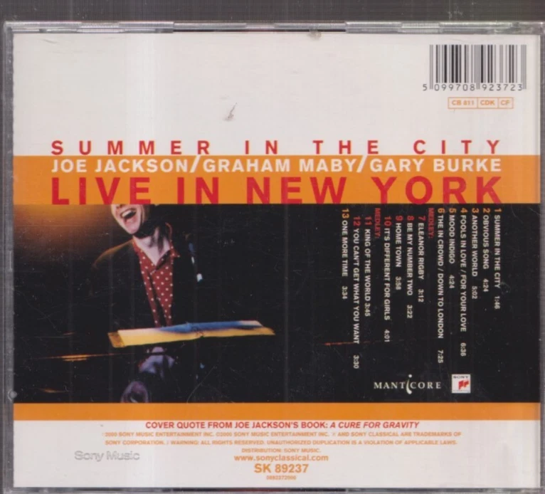 Компакт-диск 1 цент Joe Jackson — Summer In The City — концерт в Нью-Йорке - Изображение 2 из 2