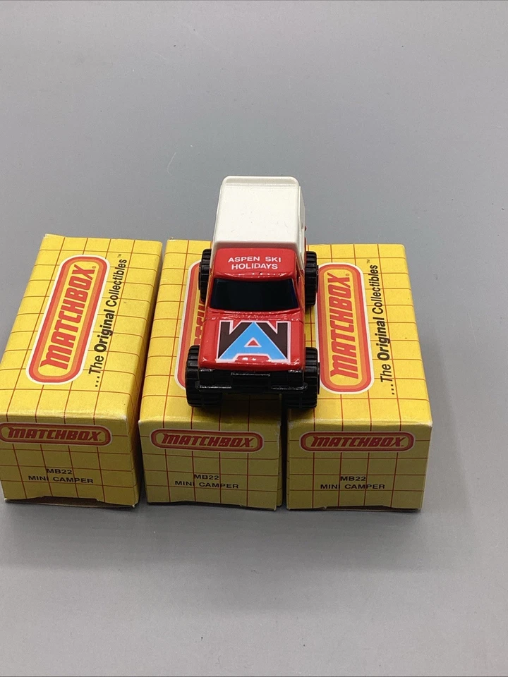 (3) NOS Matchbox MB22 Superfast Mini Pick-Up Truck Red Aspen Ski Holidays 1981 - Image 3 of 4