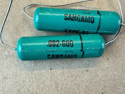 2 NOS Vintage Sangamo Type 33 Capacitors .082 uf 600v Tube Tone