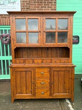 Vintage large reclaimed wood Welsh dresser storage glass/glazed door display