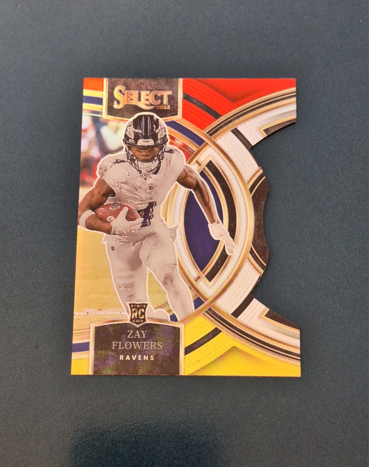 Zay Flowers 2023 Select RED & YELLOW PRIZM DIE-CUT Rookie Card #157 RC Ravens