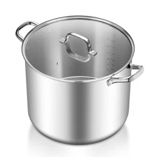 20QT Stock Pot, Stainless Steel Stockpot Large Induction Cooking Pot with Lid &